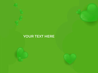 Valentine love day background for presentation design. Frame with heart decoration in white background. Universal green love 3d realistic social media template design