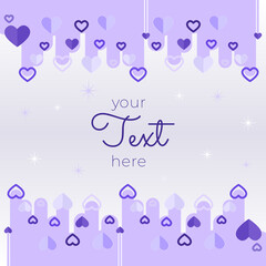 Two Purple Hearts - Valentines Day Card Vector Design. Two Soft Pink Hearts With Lace On Purple Glitter Background With Sparkles - Valentine's Day Concept