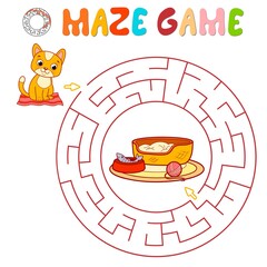 Maze puzzle game for children. Circle maze or labyrinth game with cat. Vector illustrations © Visual Content