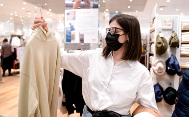 Personal private shopping tour with stylist.Professional individual assistance for client,shopper,woman in store.Choosing,buying stylish fashion clothes for trendy look.Sale in mall,boutique,showroom