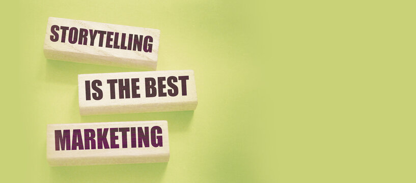 Storytelling is the best Marketing words on wooden blocks. The motivational marketing piar advertising concept