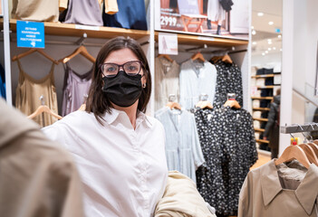 Personal private shopping tour with stylist.Professional individual assistance for client,shopper,woman in store.Choosing,buying stylish fashion clothes for trendy look.Sale in mall,boutique,showroom