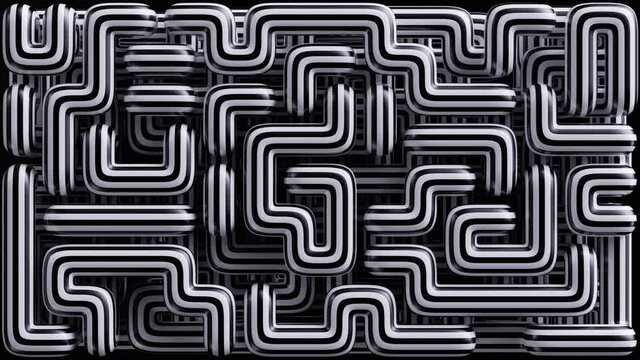 3d abstract geometric background with hypnotic black and white stripes moving, looping animation, continuous sequence