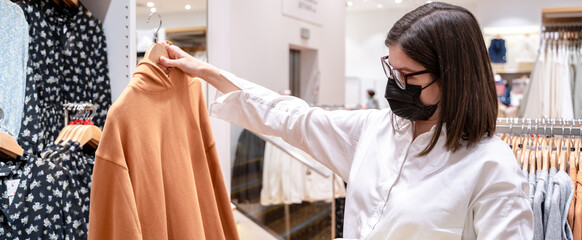 Personal private shopping tour with stylist.Professional individual assistance for client,shopper,woman in store.Choosing,buying stylish fashion clothes for trendy look.Sale in mall,boutique,showroom