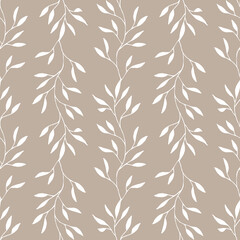 Fototapeta premium Beige seamless pattern with leaves. Hand drawn nature illustration.
