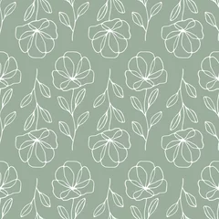 Keuken foto achterwand Groen Groen naadloos patroon met eenvoudige bloemen. Vector natuur illustratie.