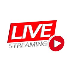 Live streaming 3D simple icon design for the broadcast system. Stylish live streaming icon with red color shade. Simple red and white television or social media lower third button design.