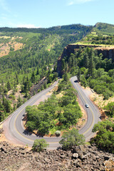 Fototapeta na wymiar Rowena loops as seen from above on the Rowena crest viewpoint , part of the historic Columbia River Gorge Scenic Byway Route 