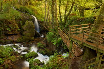 Small waterfall formed in the Arenteiro river, in the region of Galicia, Spain.