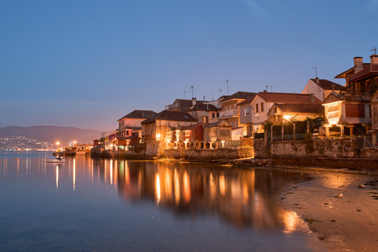 View of an old fishing village called Combarro on the coast of Galicia, Spain.