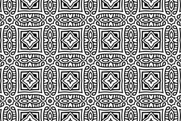 Ethnic pattern in the style of oriental, asian, indian handmade. Geometric abstract black white background. Template for creativity, coloring, design.