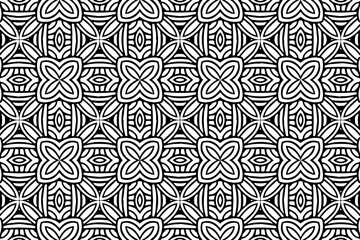Ethnic pattern in the style of oriental, asian, indian handmade. Geometric floral black white background. Template for creativity, coloring, design.