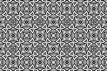Fototapeta premium Ethnic pattern in the style of oriental, asian, indian handmade. Geometric stylish black white background. Template for creativity, coloring, design.