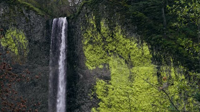 A waterfall during autumn in Portland, Oregon, USA
