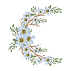 Obraz na płótnie Canvas arrangement watercolor of blue flower , banch, leaf and bud