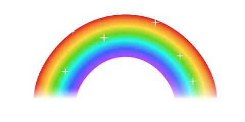 Rainbow with sparkles isolated on white background. Fantasy arch with transparency. Bright decorative element.