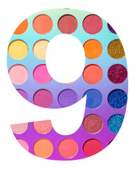 Digit 9 with colorful circles background, isolated on white
