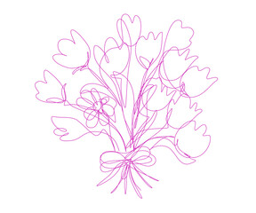 Tulip flowers in continuous line art style isolated on white background. Trendy art. Modern design. Vector Illustration.