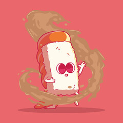 Sushi character with soy sauce vector illustration. Food, funny, brand design concept.