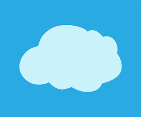 Cloud isolated on blue background. Simple shape. Fluffy weather icon. Vector Illustration.