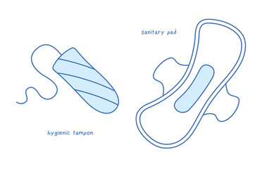 Feminine sanitary pad napkin and hygienic cotton tampon isolated icons