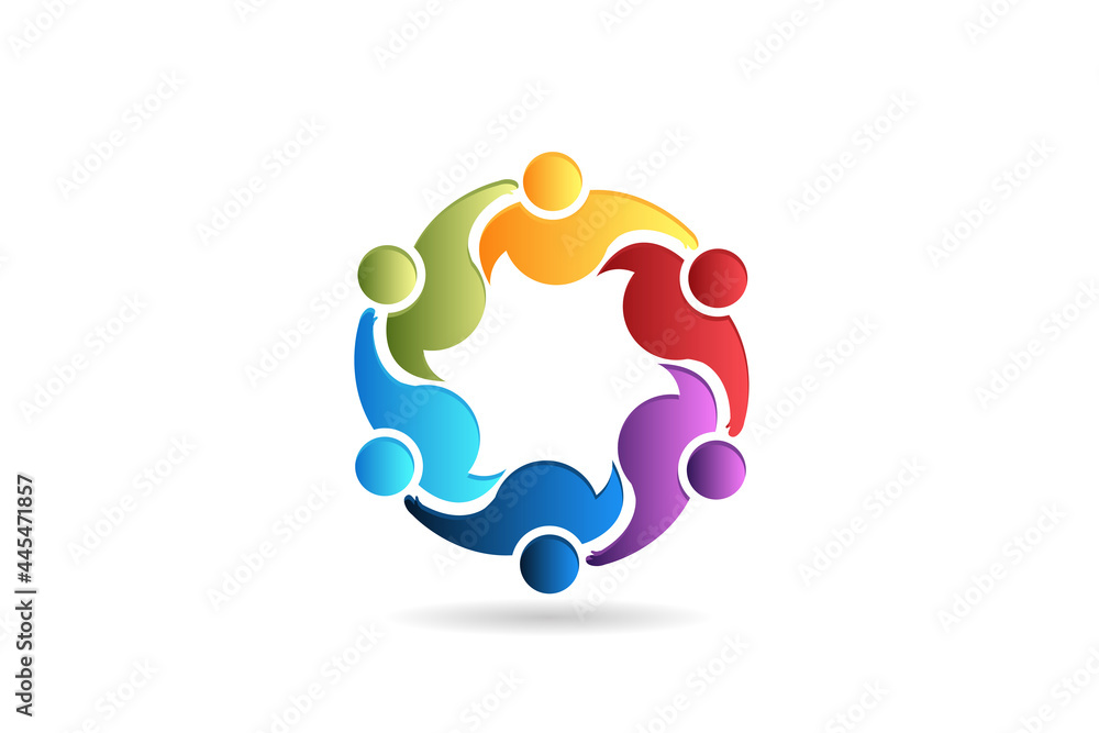 Wall mural logo teamwork unity people embracing in a circle shape voluntary , charity , non profit , collaborat