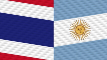 Argentina and Thailand Two Half Flags Together Fabric Texture Illustration