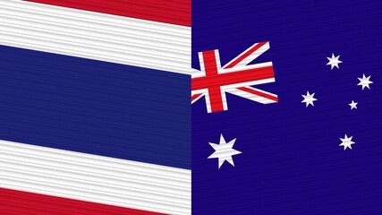 Australia and Thailand Two Half Flags Together Fabric Texture Illustration