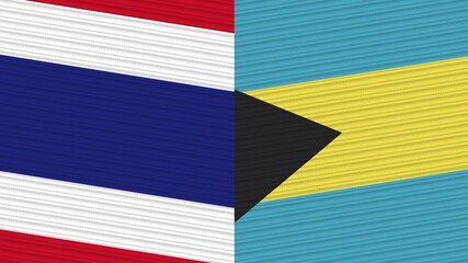 Bahamas and Thailand Two Half Flags Together Fabric Texture Illustration