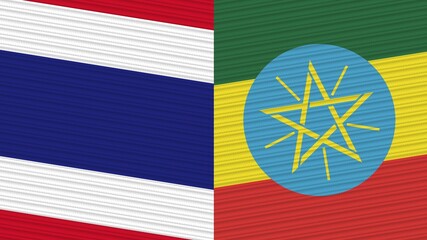 Ethiopia and Thailand Two Half Flags Together Fabric Texture Illustration