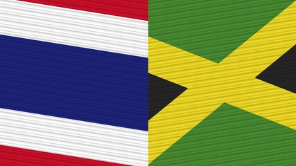 Jamaica and Thailand Two Half Flags Together Fabric Texture Illustration