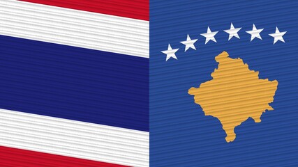 Kosovo and Thailand Two Half Flags Together Fabric Texture Illustration