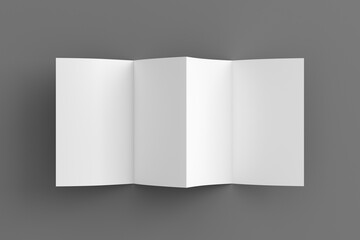 Vertical page zigzag or accordion fold brochure. Four panels, eight pages blank leaflet. Mock up on...