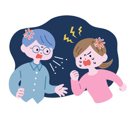 激しく喧嘩する若い夫婦　背景有