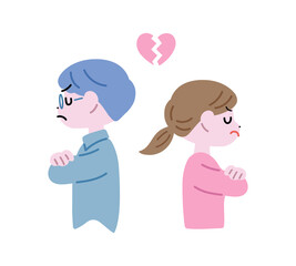 喧嘩してお互い距離を取る若い夫婦