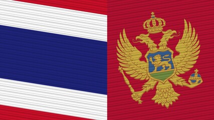 Montenegro and Thailand Two Half Flags Together Fabric Texture Illustration
