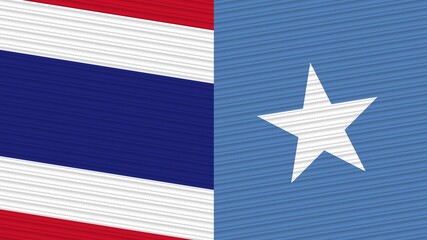 Fototapeta na wymiar Somalia and Thailand Two Half Flags Together Fabric Texture Illustration