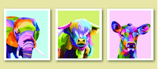 Fotobehang colorful animal wildlife pop art portrait in frame isolated decoration poster design  © artodidact