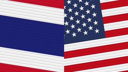 United States of America and Thailand Two Half Flags Together Fabric Texture Illustration