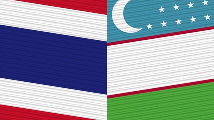 Uzbekistan and Thailand Two Half Flags Together Fabric Texture Illustration