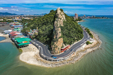 Aerial view of Bang Saen Kao Sam Muk hill viewpoint, near Pattaya, Chonburi, Thailand