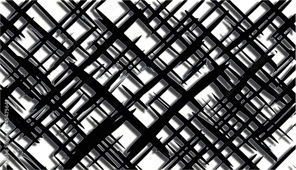 Poster abstract 3d pattern of intersecting diagonal black paint strokes on a white background
