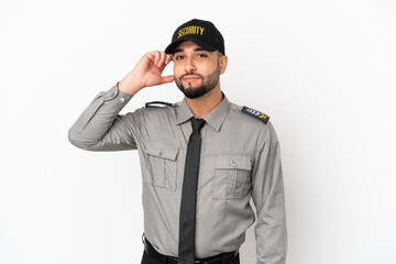 Young arab man isolated on white background having doubts
