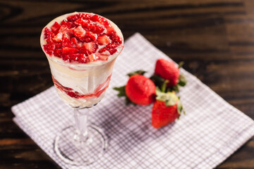 individual strawberry meringue dessert in bowl