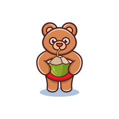 cartoon animal cute bear holding a coconut