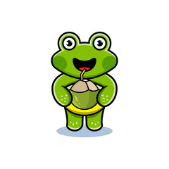 cartoon animal cute frog holding a coconut