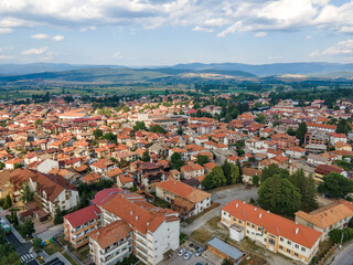 Obraz premium Aerial view of famous ski resort of Bansko, Bulgaria