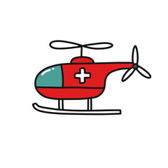 ambulance helicopter doodle icon, vector color line illustration