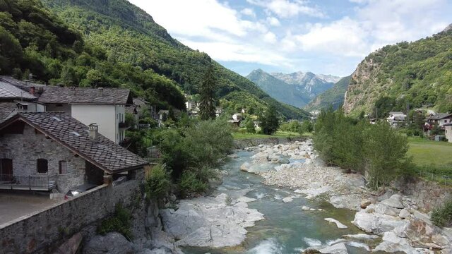 The beautiful village of Lillianes in the Lys Valley. Aosta Valley, northern Italy.