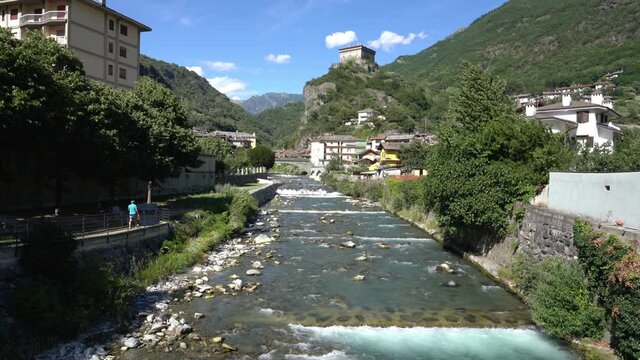 Scenic view at Verres, with the Fort in the background. Aosta Valley, northern Italy.